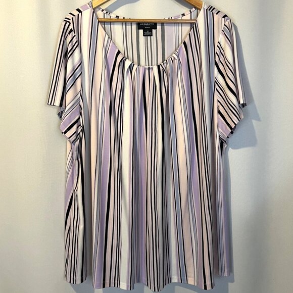 Liz Claiborne Career Striped Scoop Neck Flowy Top 3X Office Business Casual - Picture 1 of 4